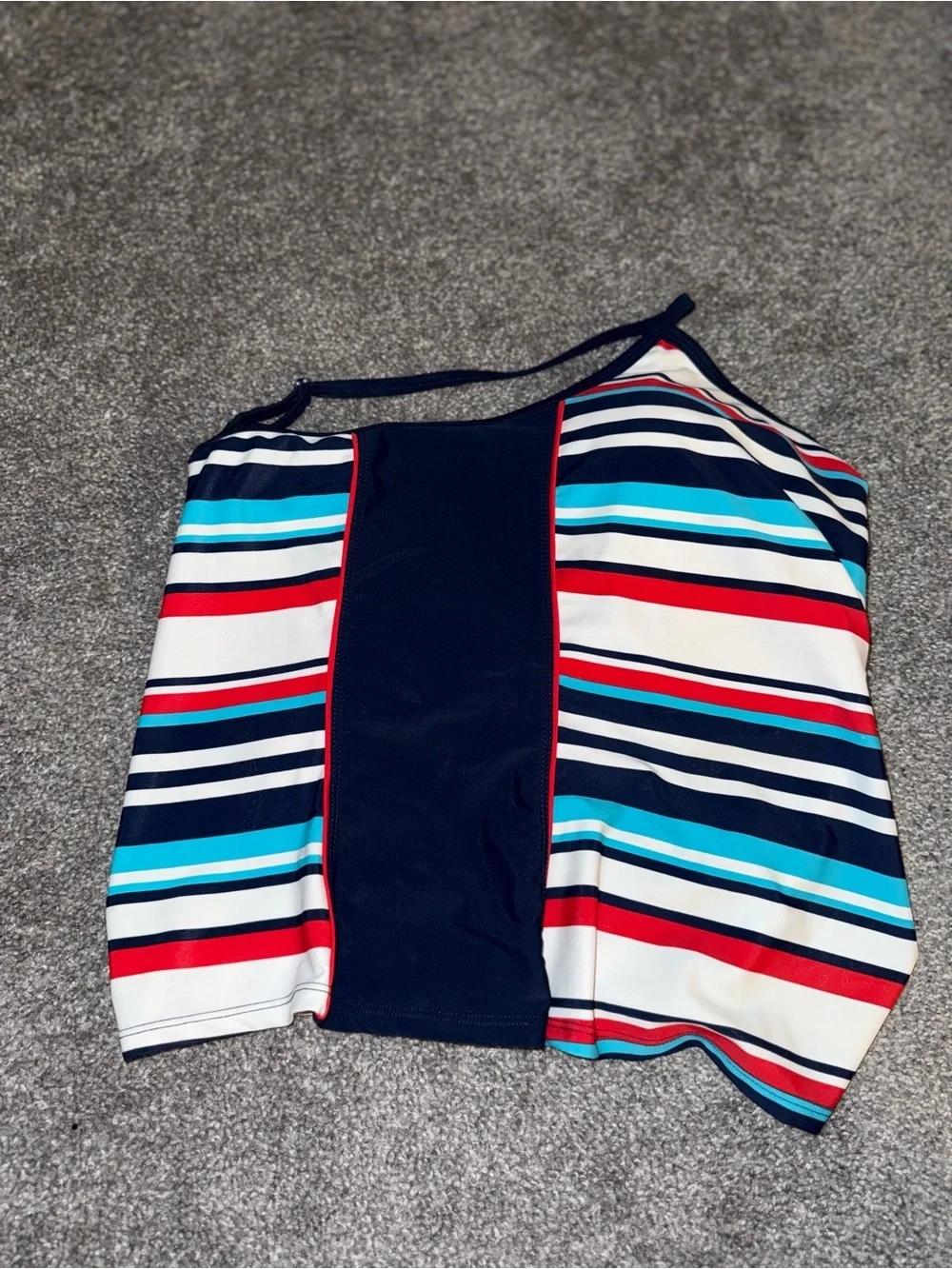Women’s Athletech Striped Swim Top in Navy, Turquoise & Red NWT Size 14